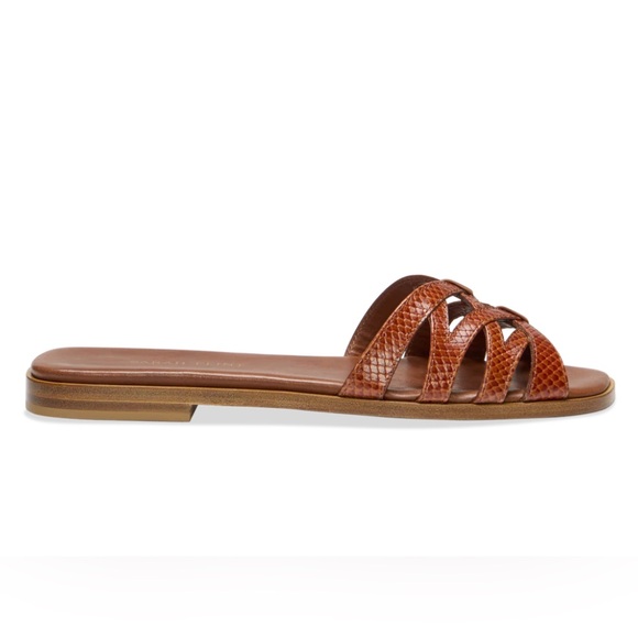 Sarah Flint - Kim Sandal Toffee Brown Embossed Calf Leather Slides, Size 9 - Picture 8 of 10
